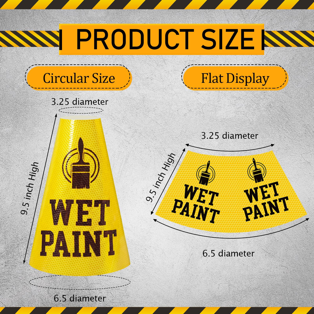 BreezeHug 12 Pcs Wet Paint Reflective Cone Message Stickers - Reserved Parking with Symbol Adhesive Vinyl Signs Stickers Labels, 360° Degree Visibility, 3 Side Printing for Traffic Safety Cones