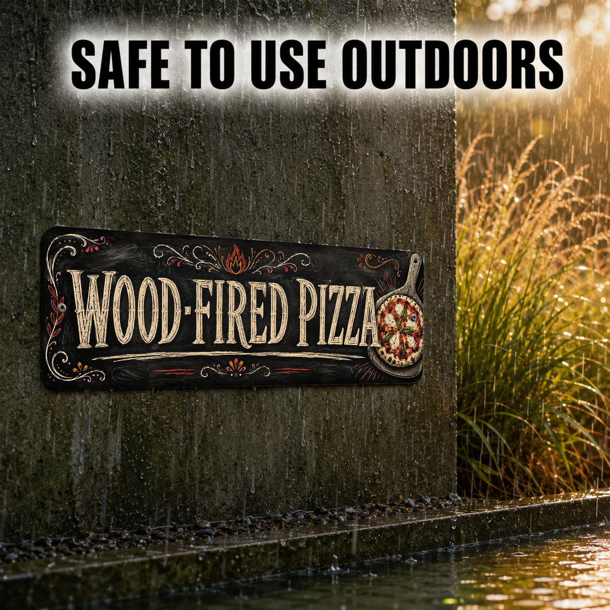 Vintage "Wood Fired Pizza" Chalkboard Metal Sign