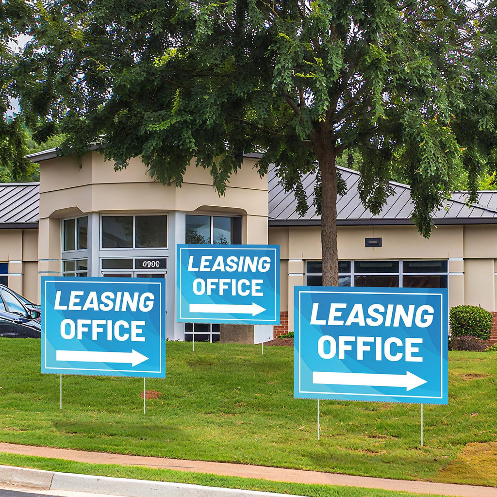 Ripeng 3 Pcs Leasing Double Sided Yard Signs with Arrow 16 x 12 Inch Yard Signs with Stakes for Outdoor Office Retail Store Restaurant Bar Hotel(Leasing Office) Leasing Office