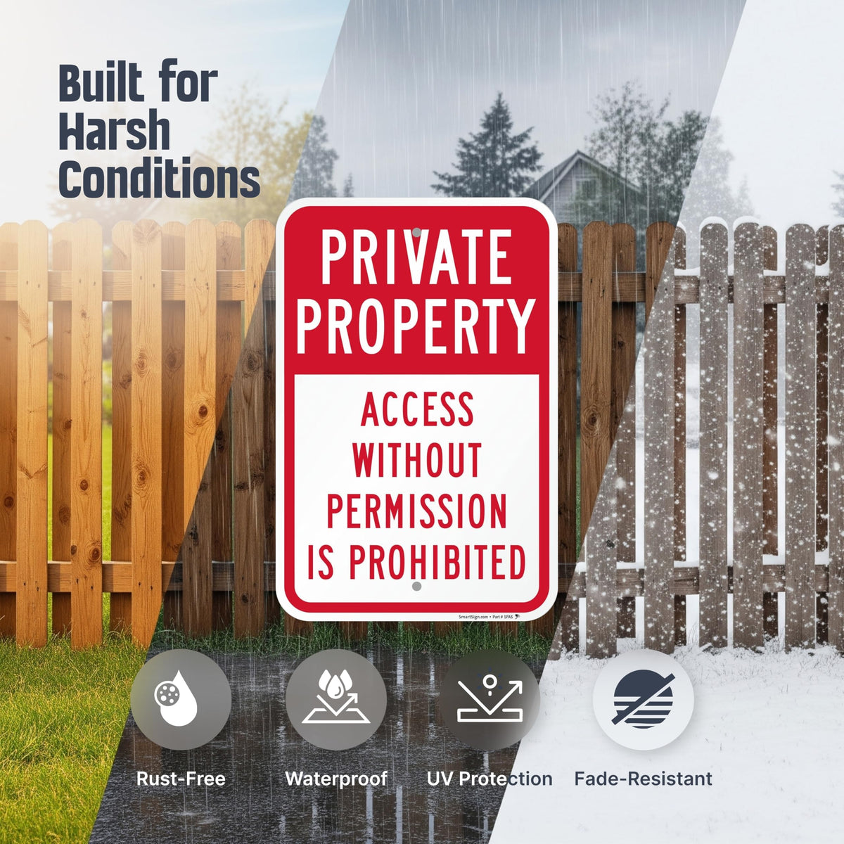 SmartSign Private Property Access Without Permission Prohibited Sign - 2-Pack, 12" x 18", 80 mil Thick Aluminum Composite (ACM), Pre-Drilled Holes, Red and White, Made in USA ACM - Pack of 2