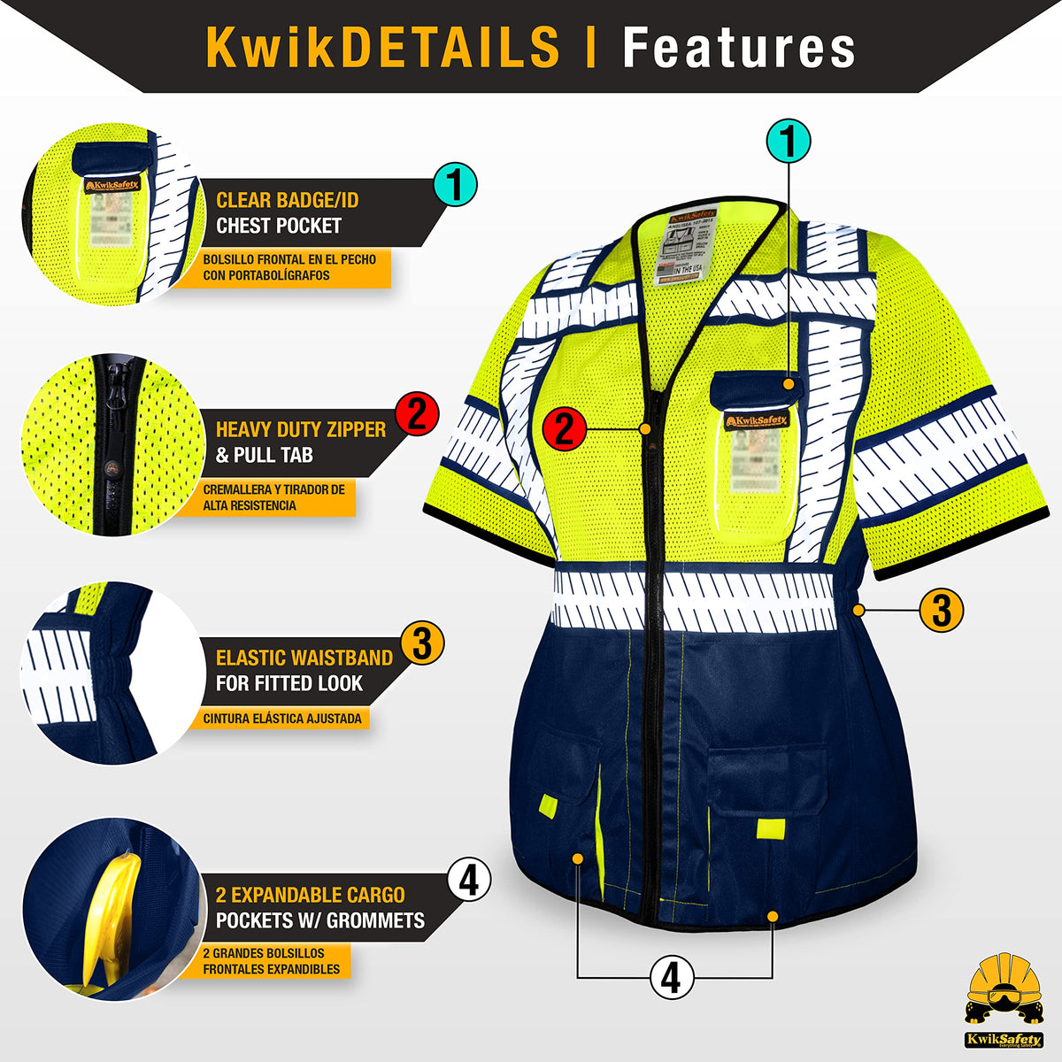 KwikSafety - Charlotte, NC - SHERIFF Class 3 Safety Vest for Women [REFLECTIVE FISHBONE TAPE] ANSI Tested OSHA Compliant Hi Vis PPE Work Gear/Blue XL