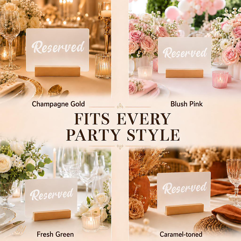 Acrylic Reserved Table Sign for Wedding with Beech Wood Base, 1 Set Frosted Reserved Table Sign (1 set)