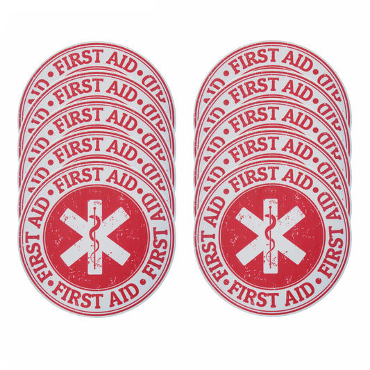 10 pcs 5'' X 5" First Aid Emergency Medicine Symbol Stamp Sticker Decal Design,Bubble Free Self Adhesive Stickers,Waterproof Emergency Treatment Labels