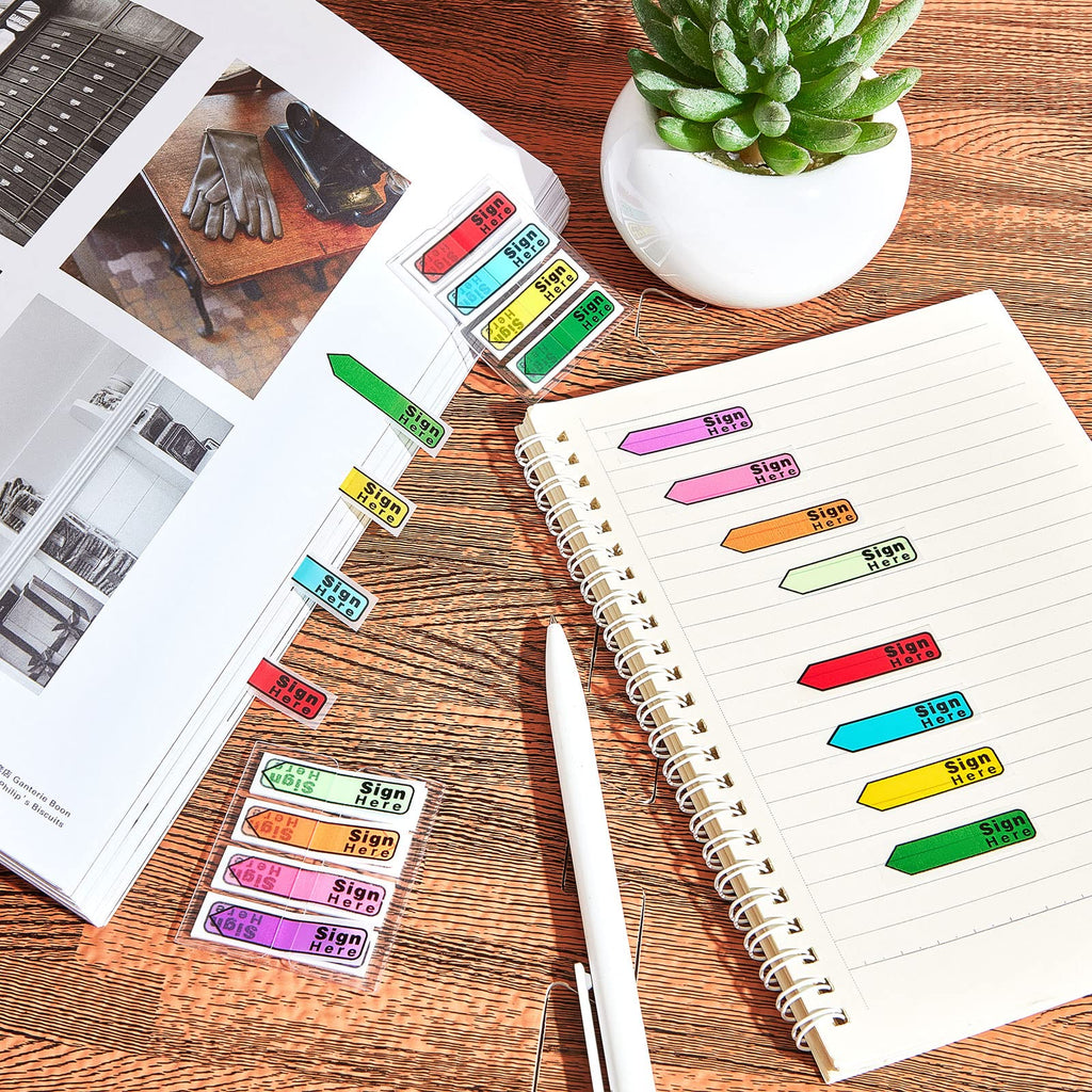 Tatuo 2400 Pcs Sign Here Arrow Tabs Self-Stick Flags 8 Colors, Sign Here