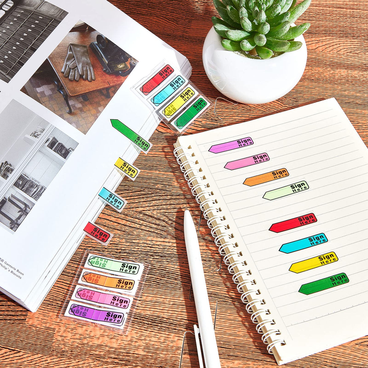 Tatuo 2400 Pcs Sign Here Arrow Tabs Self-Stick Flags 8 Colors, Sign Here