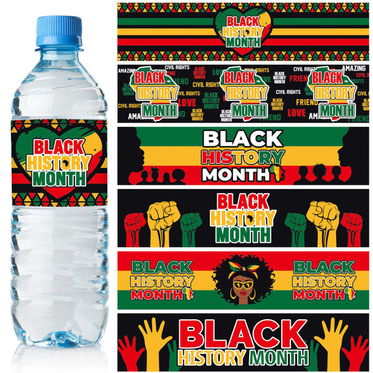 120Pcs Black History Month Label Stickers Black History Month Water Bottle Wrapper Label Decal for Freedom Day African American Celebration Patriotic Festival Party Supplies