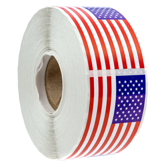 500 American Flag Stickers / 1.25" x 2.125" USA Patriotic Stickers/Perforated Patriotic United States Flag Sticker Roll/Made in The USA Everyday