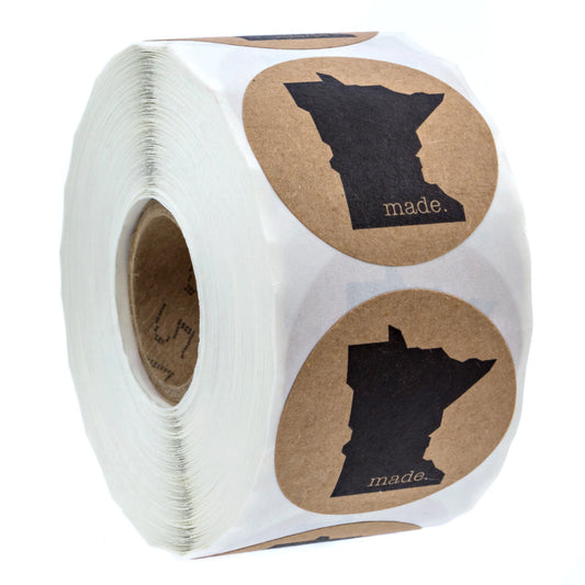 Minnesota Made Stickers / 500 Brown Kraft Made in Minnesota Labels / 1.5" MN State Made Craft Project Seals