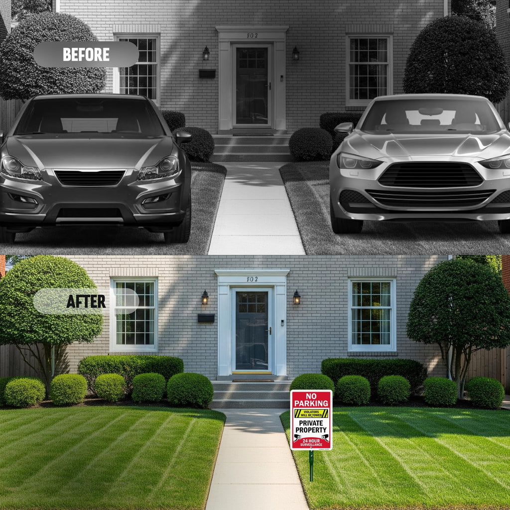 SmartSign 10 x 7 inch 'No Parking Violators Towed, Private Property, 24 Hour Surveillance' LawnPuppy Yard Sign and 18 inch Stake Kit, 40 mil Laminated Rustproof Aluminum, Set of 1 7" x 10" Aluminum Sign with 18" Stake