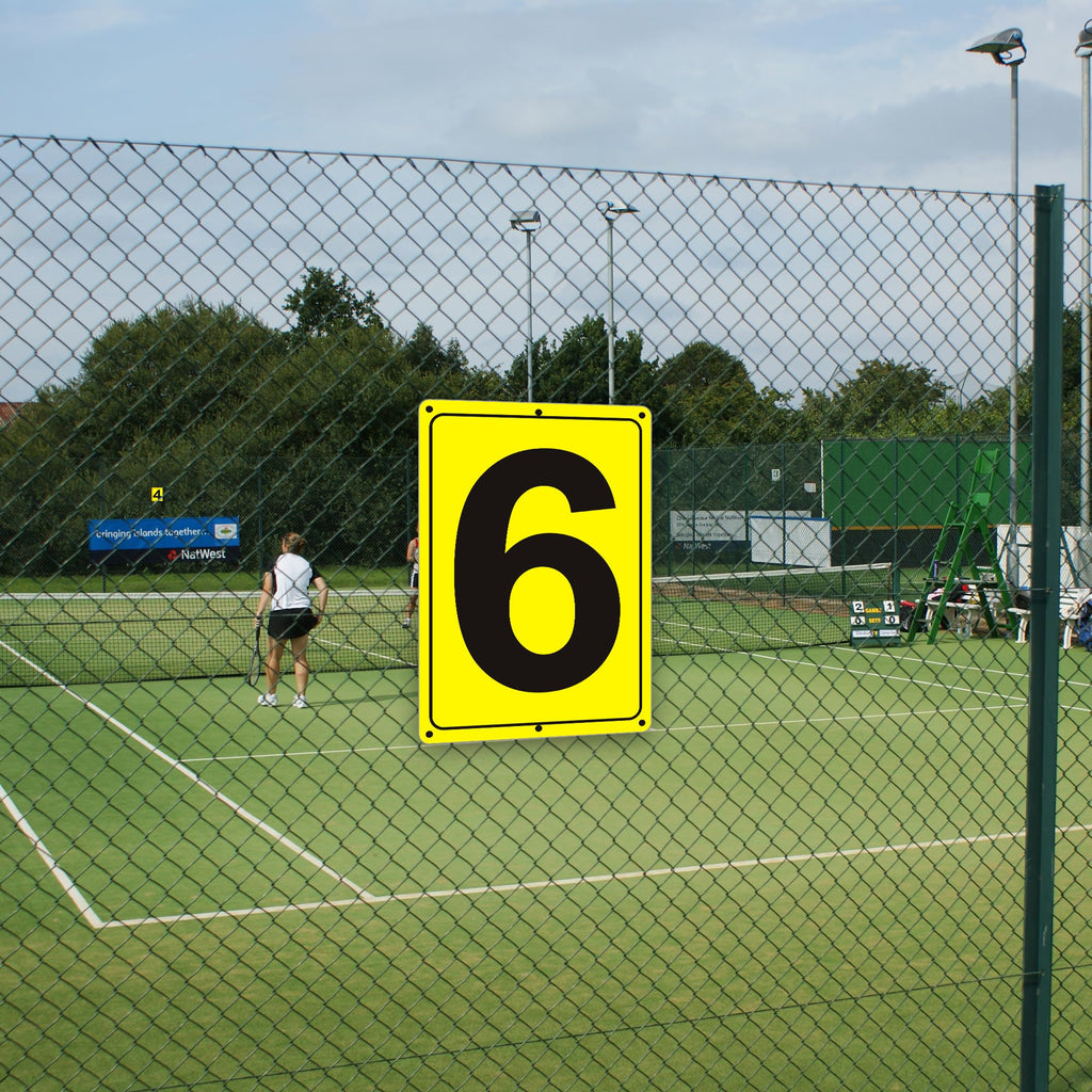 Number Sign 6 for Tennis Court, Numbered Sign for Parking Lots and Public Spaces, 12x8 inches Weatherproof and Easy to Install Metal Signs 12" x 8" YELLOW Numbered Sign 6