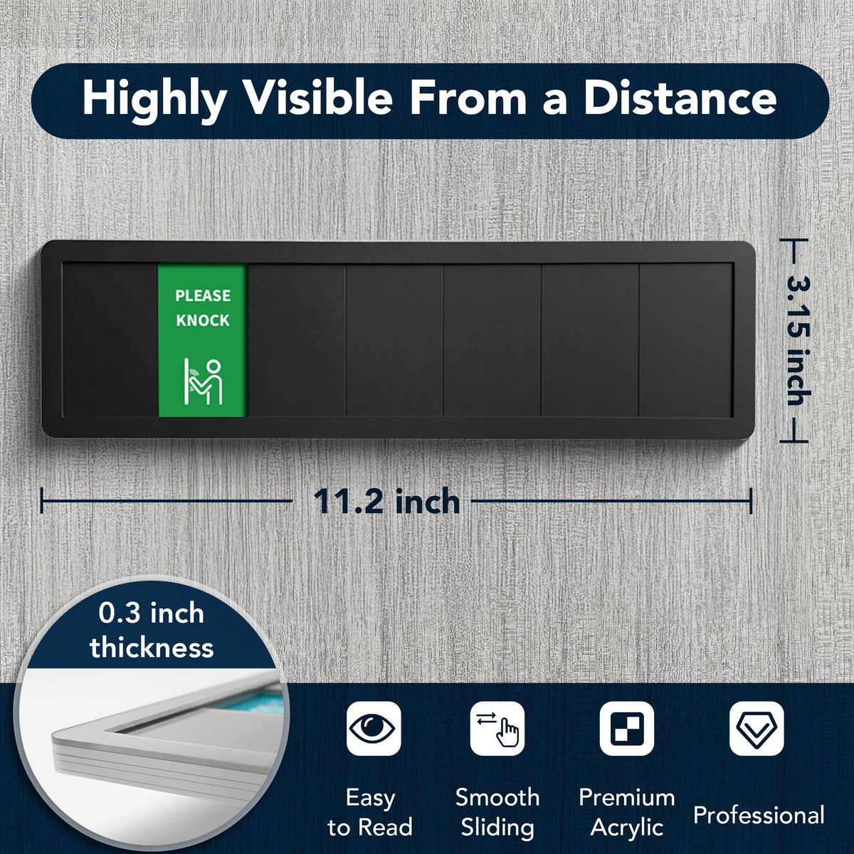 Office Door Sign with 7-Zone Sliding Design 13 Status Black