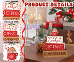 4 Pcs Hot Cocoa Christmas Decor, Gingerbread Table Decorations, Christmas Tiered Tray Desk Decor Gifts, Cookie Icing Winter Wooden Stack Block Signs Table Centerpiece For Farmhouse Office -B10 Cookie Hot Cocoa