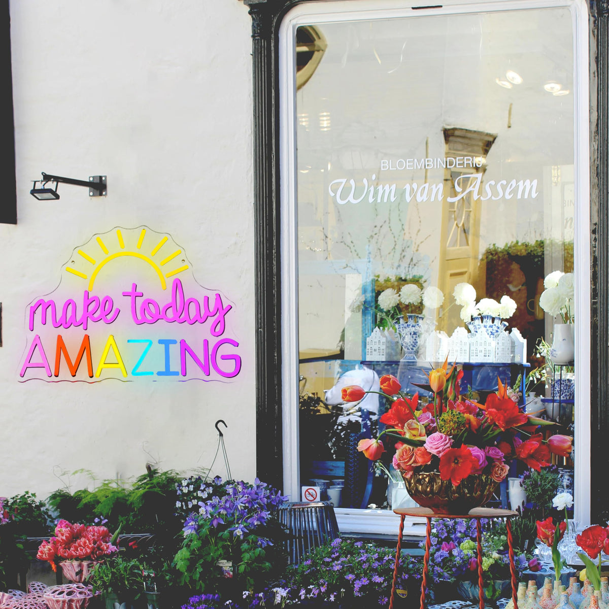 GNVETZLL Make Today Amazing Neon Sign Yellow Sunrise Neon Light Inspirational Letter Neon Light Up Sign Boho Wall Art LED Light Sign for Party Birthday Cafe Wedding Gym Half the Sun