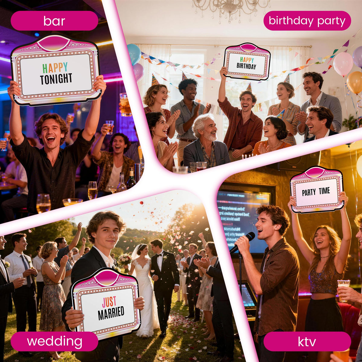 2 Pack Wedding Bottle Service Sign with Letter Stickers Pink