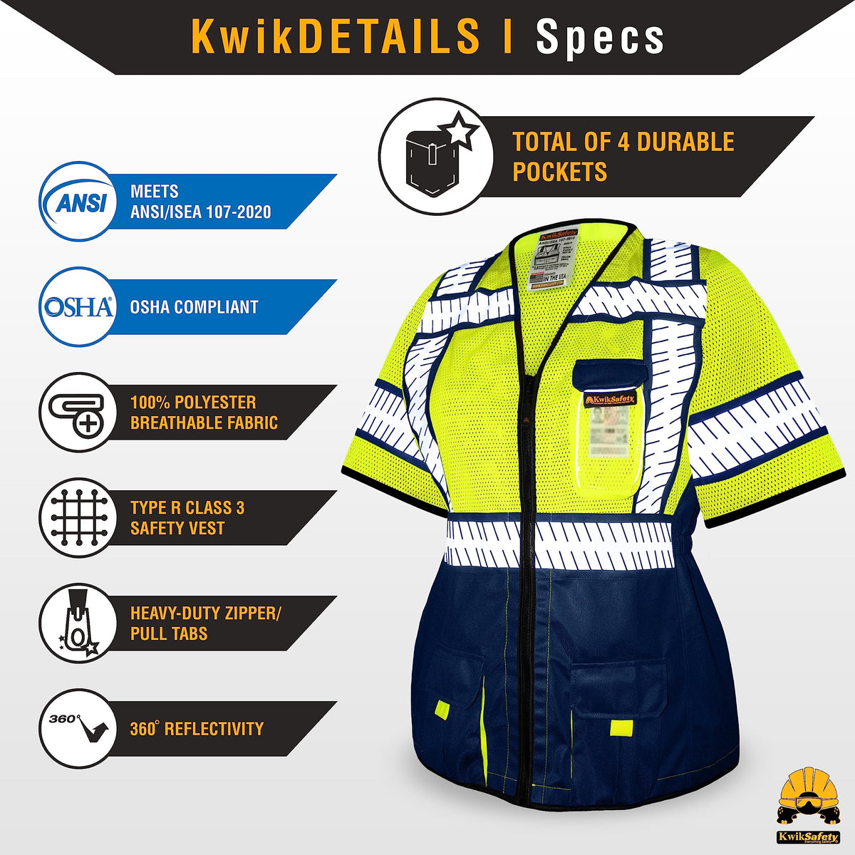 KwikSafety - Charlotte, NC - SHERIFF Class 3 Safety Vest for Women [REFLECTIVE FISHBONE TAPE] ANSI Tested OSHA Compliant Hi Vis PPE Work Gear/Blue Large