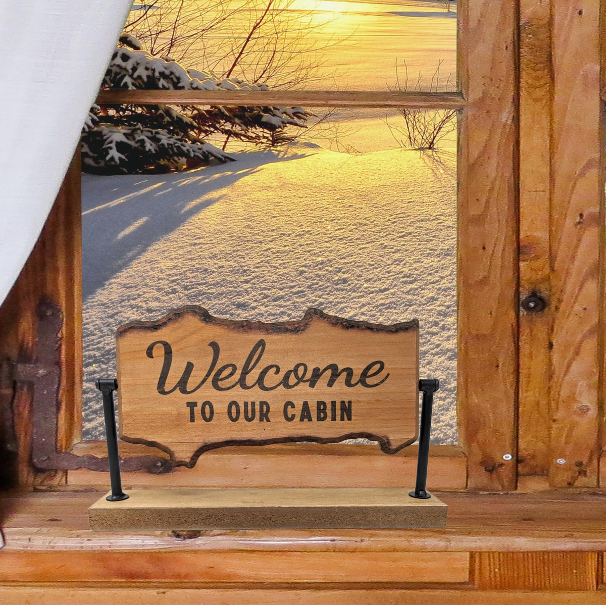 Rustic Cabin Wood Table Roller with Reversible Signs