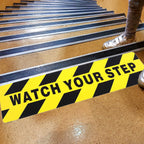 4 Pieces 6 by 24 Inches Watch Your Step Warning Sticker Adhesive Tape Anti Slip Abrasive Tape for Workplace Safety Wet Floor Caution