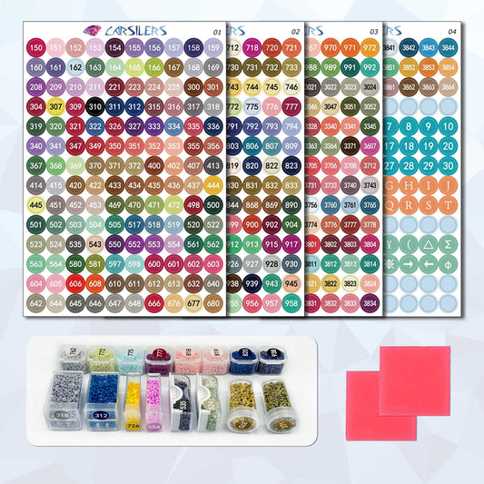 Carsilers Label Stickers for Diamond Art Storage Kits Boxes,576 Color Number Letters Symbols Stickers，Cross Stitch Supplies Diamond Painting Accessories with Blank Label and Wax，Round（1 Set） Round 1 Set
