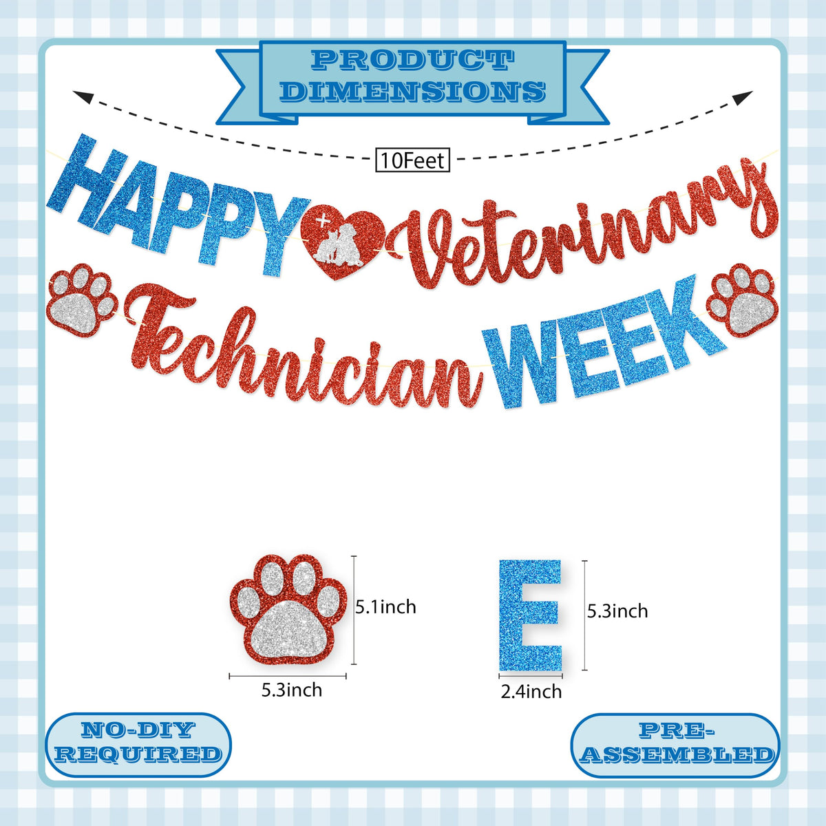 Happy Veterinary Technician Week Banner - NO DIY Vet Tech Week Decorations For Vet Technician Appreciation Gifts Glitter