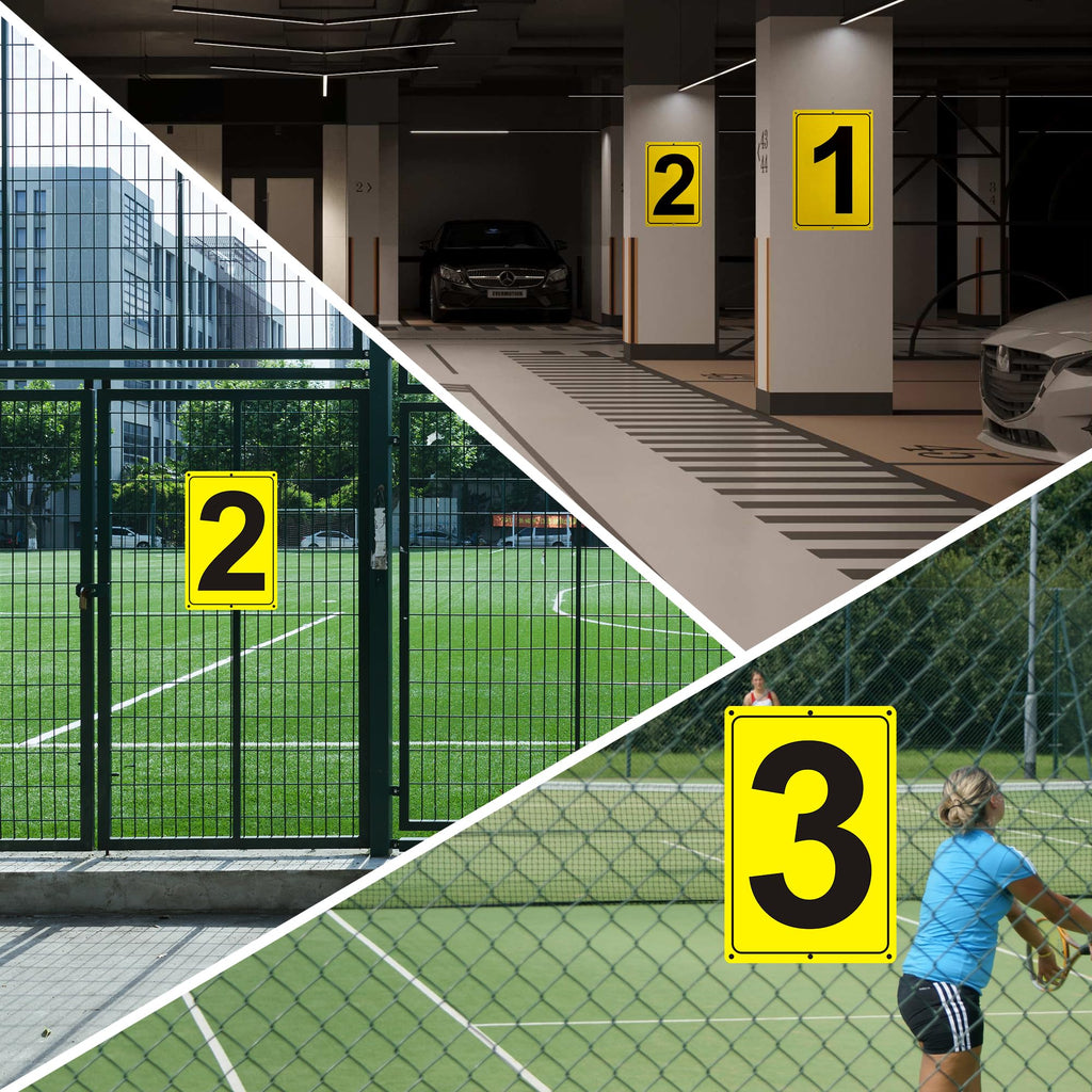 Number Sign 6 for Tennis Court, Numbered Sign for Parking Lots and Public Spaces, 12x8 inches Weatherproof and Easy to Install Metal Signs 12" x 8" YELLOW Numbered Sign 6