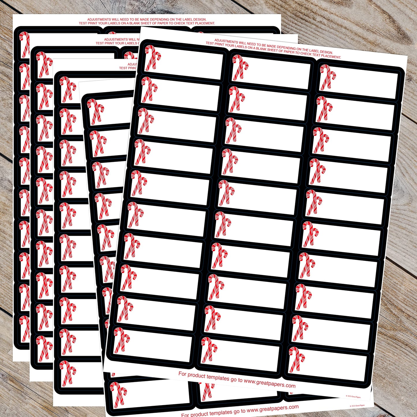Great Papers! Candy Cane with Red Foil 30-Up Holiday Address Labels, 8.5" x 11" Sheet/1" x 2.625" Labels, 4 sheets/120 Labels (2021101)