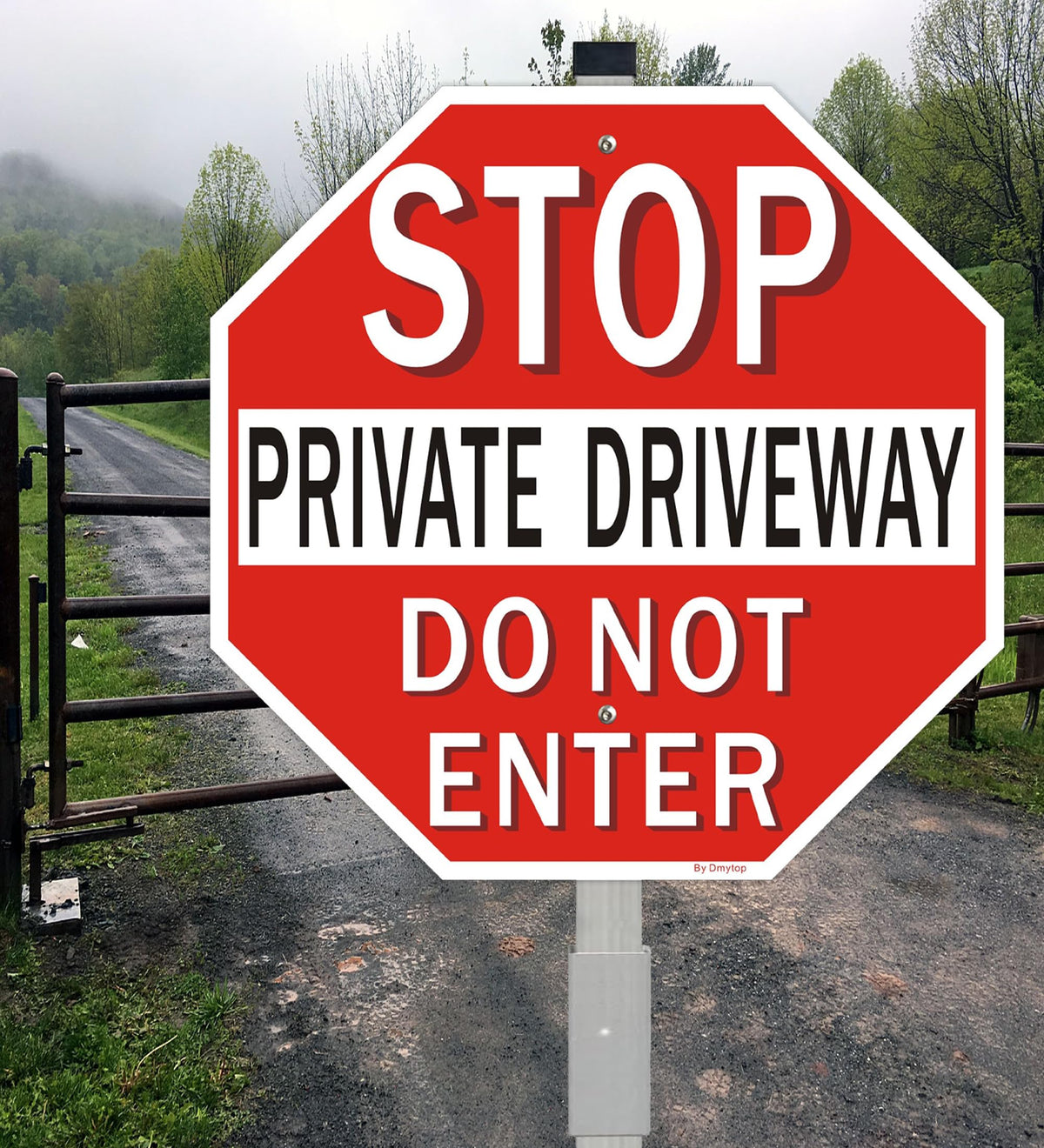 Private Driveway Stop Sign with 36" Metal Stake, 12x12 Inches Do Not Enter Sign, Reflective Fade-Free Aluminum, 2 Pack 12 x 12“ - 2 Pack with stake