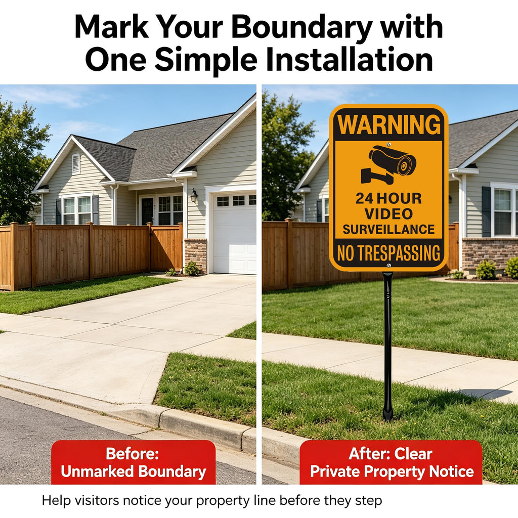 Video Surveillance No Trespassing Warning Sign with 36" Metal Stake, 10x14 Inch Aluminum, Reflective, 2Pack