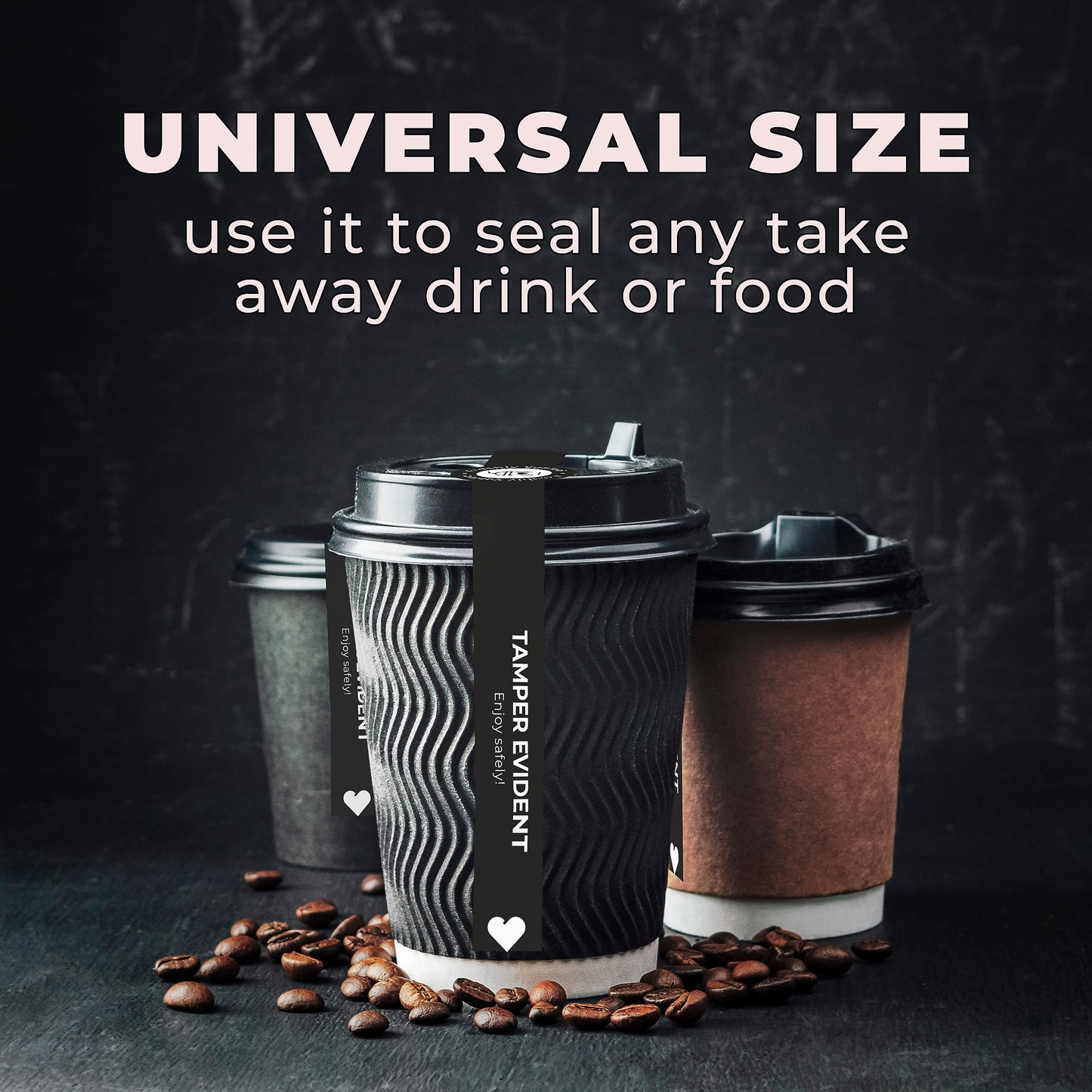 Spill-Proof Tamper Evident Stickers for Drink Lids - Double Roll 1" x 9" - Tamper Evident Drink Cover Delivery Stickers - Sleek Black Takeaway Coffee Lid Seals - Drink Spiking Prevention