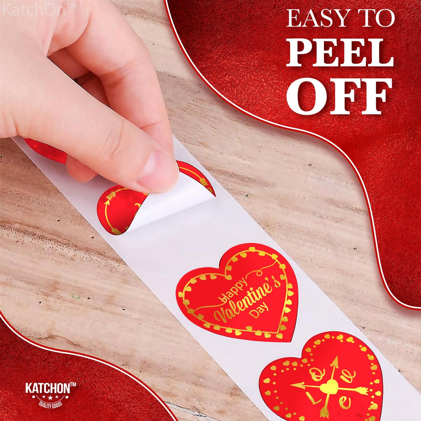 KatchOn, Big Red Heart Stickers for Kids - 500 Pieces, 1.5 Inch | Shiny Valentines Stickers for Kids | Happy Valentines Day Stickers | Valentine Stickers for Adults | Happy Valentines Day Decorations