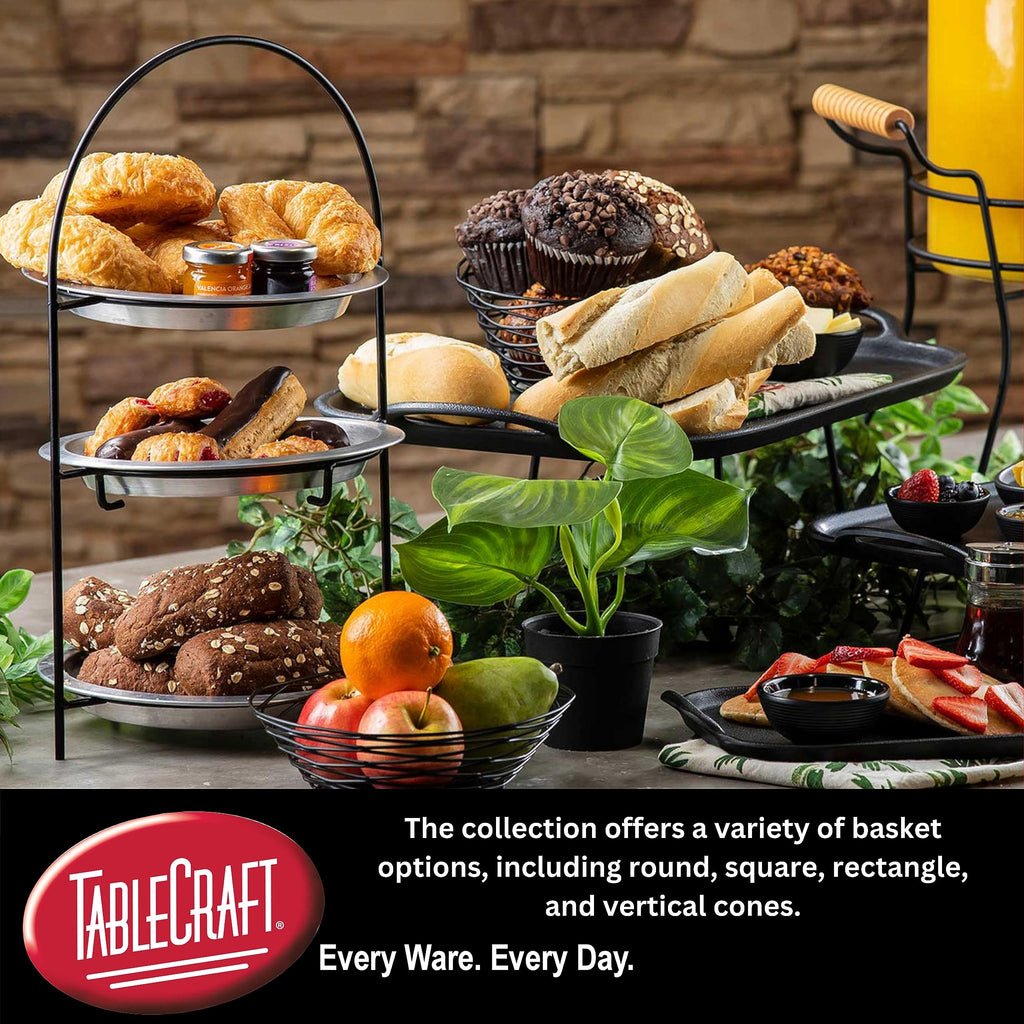 TableCraft BK17209, Rectangular Basket, 9.125" x 6.125" x 2.325", Black Metal, Artisan Collection, Powder Coated for Durability, Versatile Design for Bread, Bagels, Pastries, and Decorative Use 9.125" x 6.125" x 2.325"
