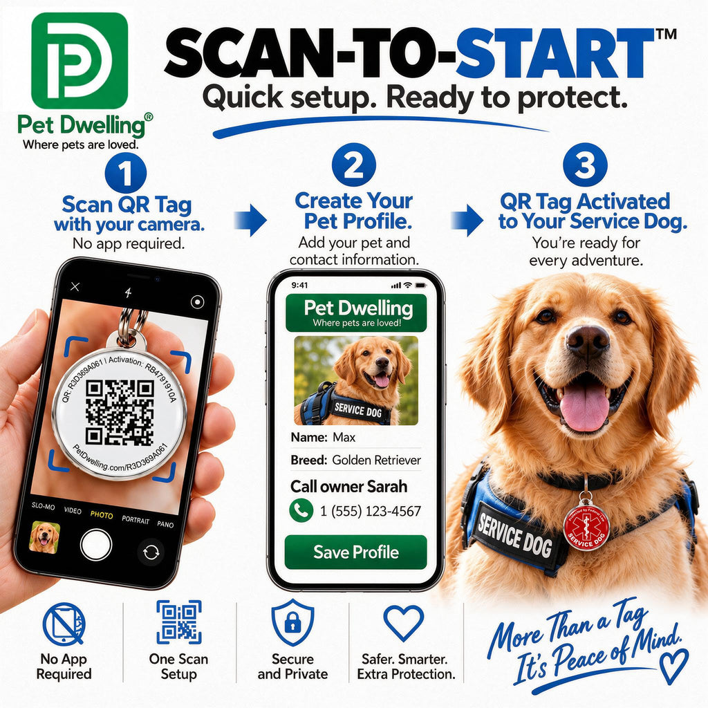 Pet Dwelling Service Dog Tag with QR Code & Medical Symbol Pink