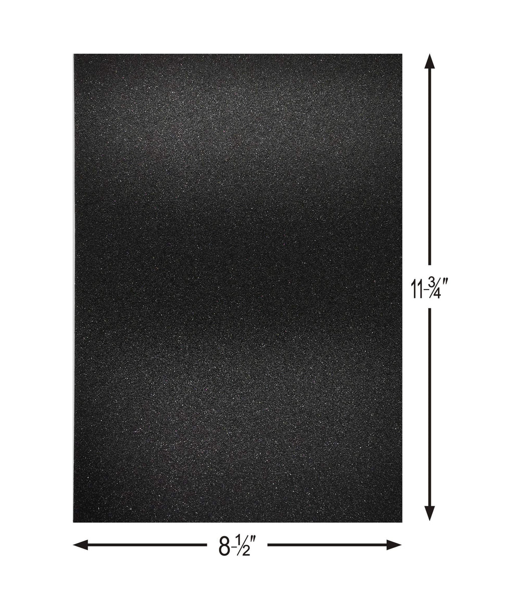 Black YZH Crafts glitter cardstock paper, 8x12 inches, 10 sheets of shimmer DIY party decor, no-shed glitter craft paper.
