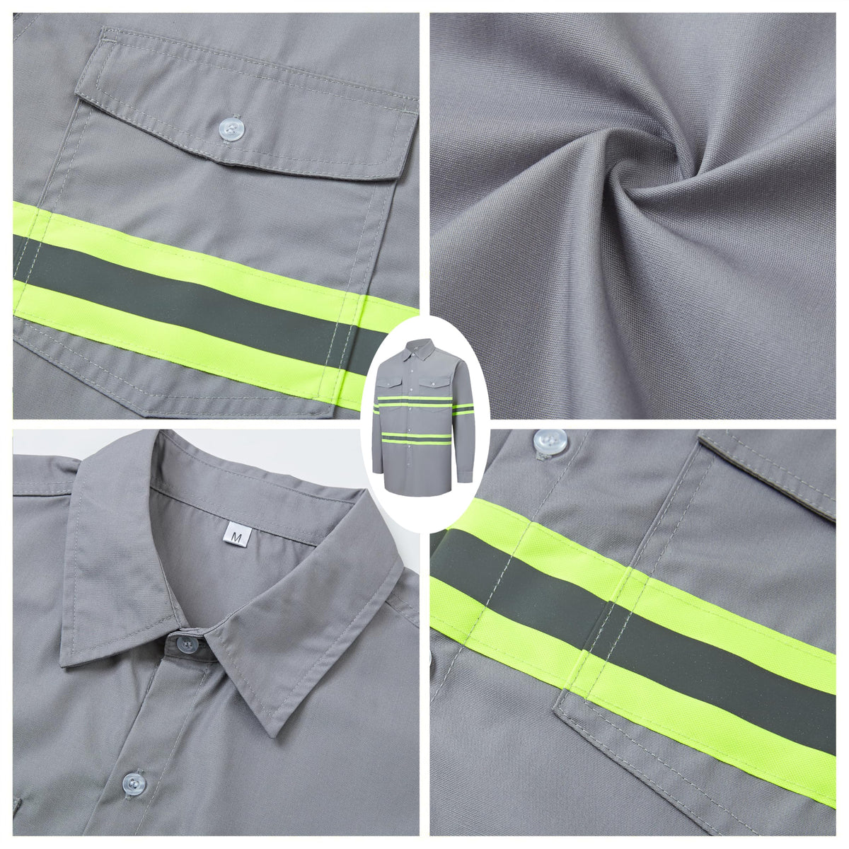 Ousafeve Class 3 Hi Vis Button Up Safety Work Shirts for Men Reflective X-Large Light Gray_long