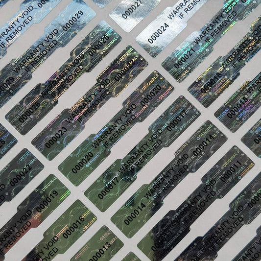 540 Pcs 1.968x0.39 inch Silver High Security Tamper Evident Seal Warranty Void Dogbone Original Genuine Authentic Hologram Labels/Stickers w/ Unique Sequential Serial Numbering Tamper Proof Stickers