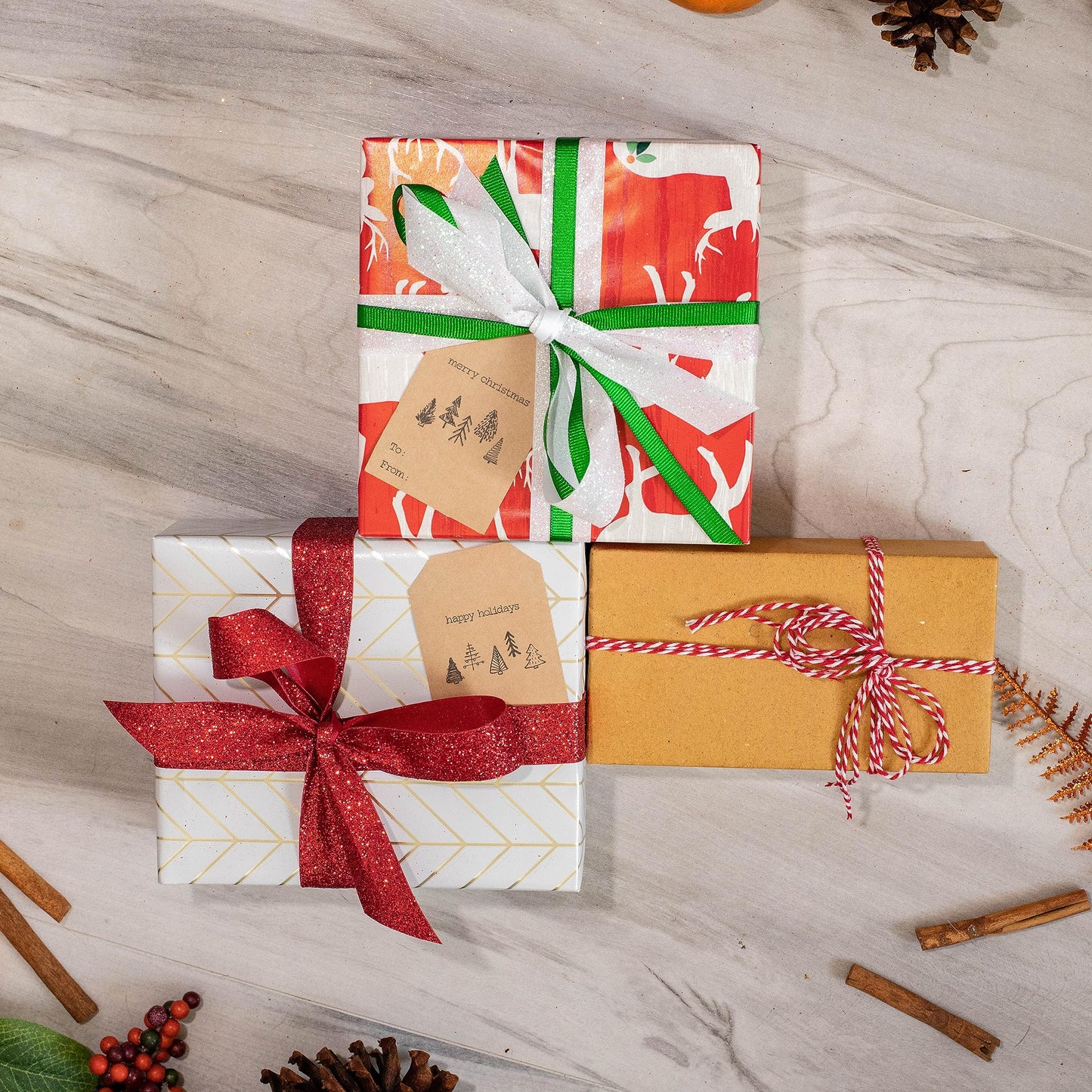 Boho Style Christmas Tree Gift Tag Stickers – 2 x 3 Inch Holiday Labels with Unique Tree Designs – 100 Adhesive Kraft Tags, Eco-Friendly, Made in USA