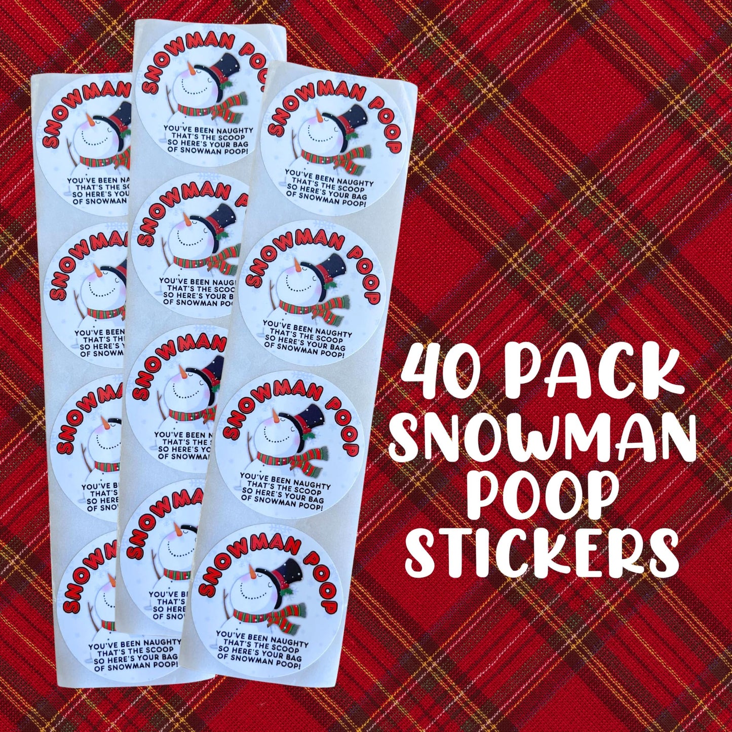 Snowman Poop Christmas Marshmallows in a Bag Gag Gift Sticker Labels | 40 pk 2” Circle Stocking Stuffer Candy Grouch Pills Magical Reindeer Food Sack