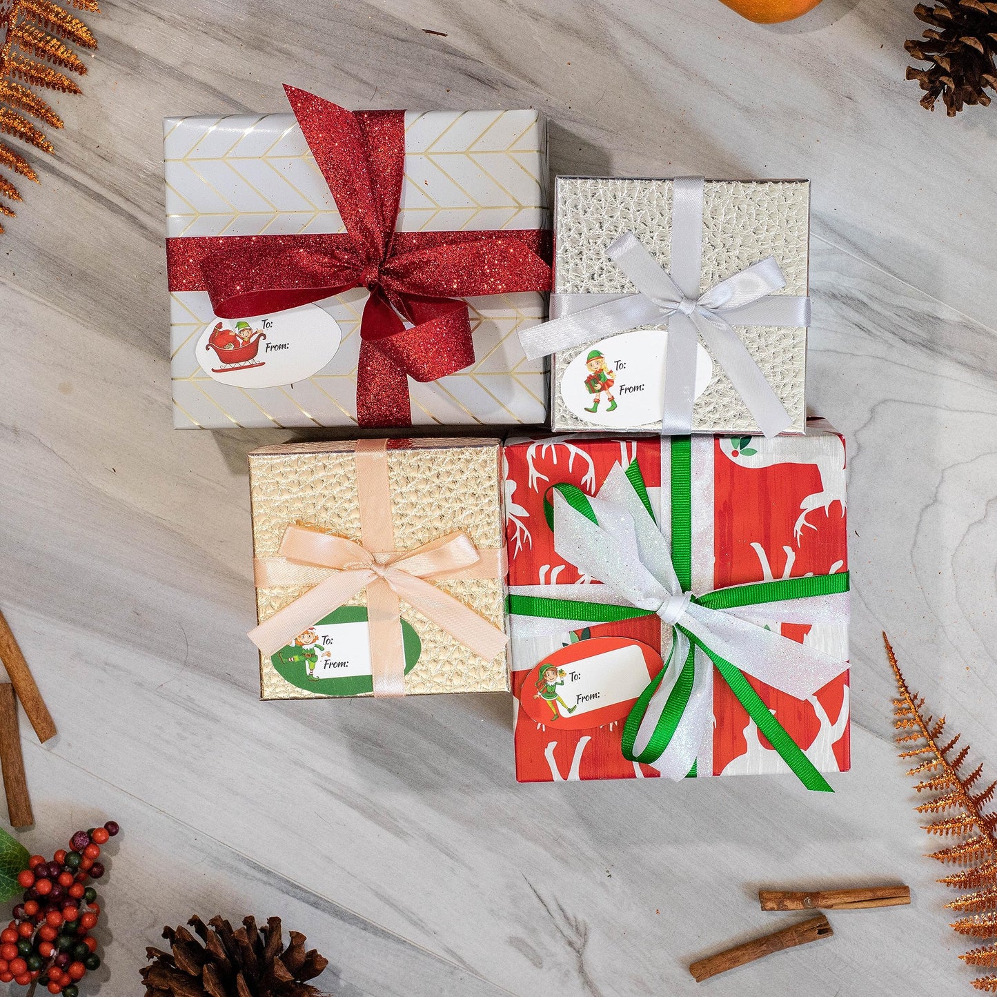 Elf Presents Gifts Tags Christmas Holiday to from Labels 1 1/2 x 2 1/2 Inch 25 Total Stickers
