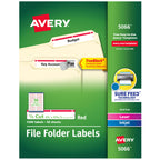 Avery® TrueBlock® File Folder Labels, 2/3" x 3-7/16", 1,500 Printable Labels, White/Red, Permanent (5066)