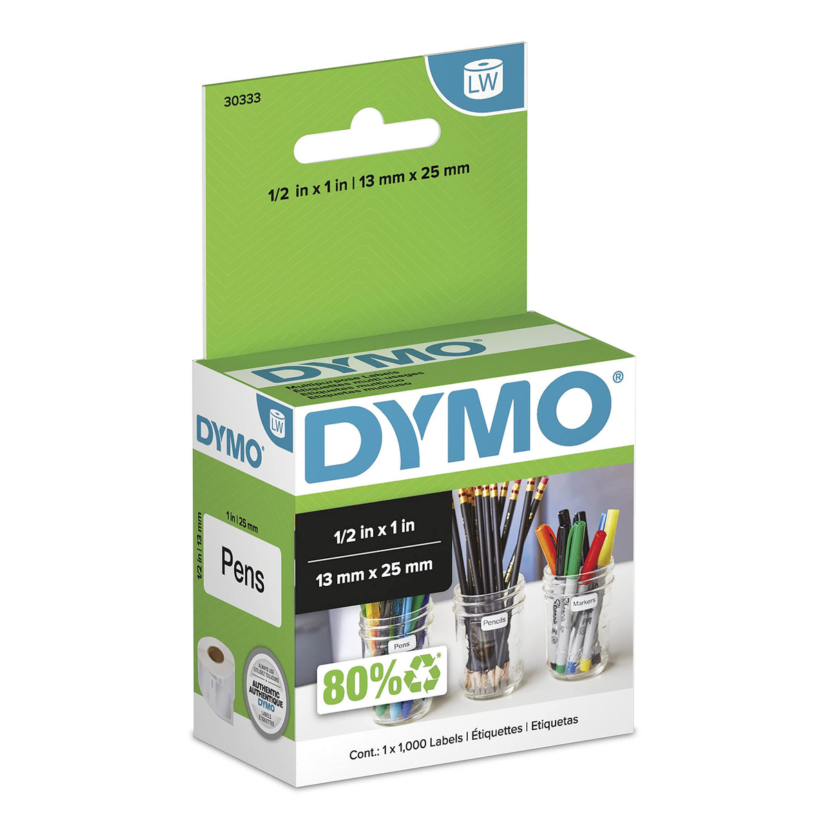 DYMO Authentic LW Extra-Small Multi-Purpose Labels DYMO Labels for LabelWriter Printers White 1/2" x 1" 1 Roll of 1000 1/2" x 1"