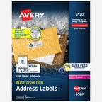 Avery Durable Waterproof Address Labels with Sure Feed Technology, 1" x 2-5/8", White, Laser & Pigment-Inkjet Compatible, 1,500 Blank Labels Total, Great for Mailing, Branding, and More (5520) 1 Count