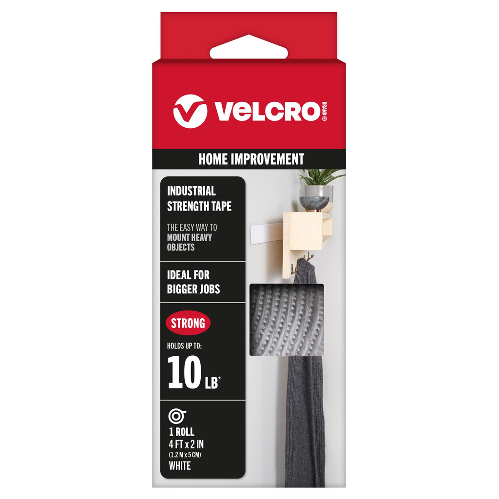 VELCRO Brand Industrial Strength Tape, White, 2in x 4ft Roll 4ft x 2in 1