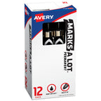Marks-A-Lot Avery Permanent Markers, Bullet Tip, 12 Black Markers