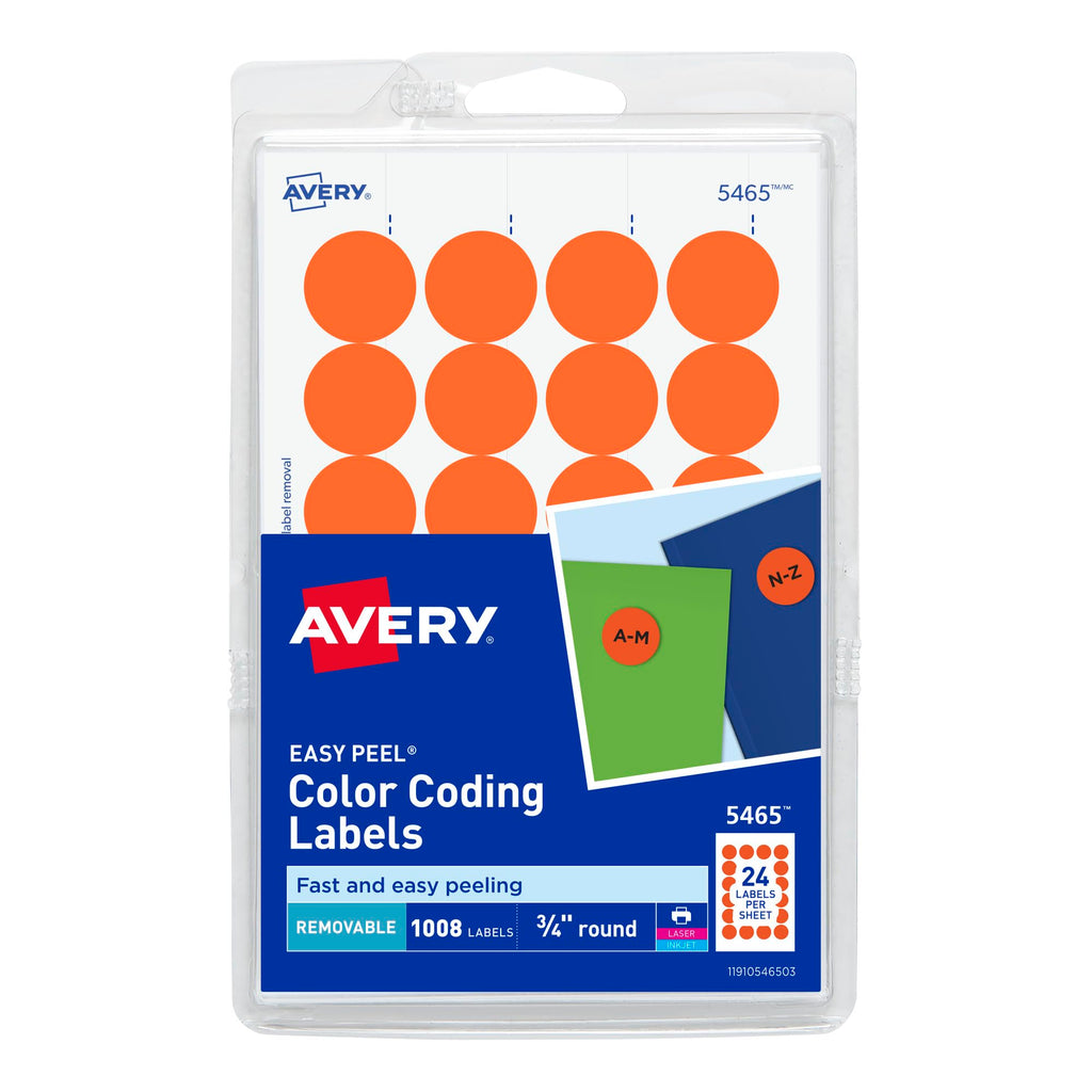 Avery® Printable Color Coding Round Labels, 3/4 Inch Diameter, Orange, 1,008 Customizable Labels (05465) 1008