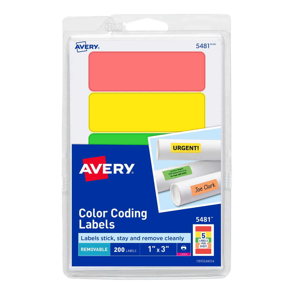 Avery® Removable Print or Write Color Coding Labels, 1 x 3 Inches, 200 Labels (5481)