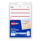Avery File Folder Labels on 4" x 6" Sheets, Easy Peel, White/Red, Print & Handwrite, 2/3" x 3-7/16", 252 Labels (5201) 252 Count (Pack of 1)