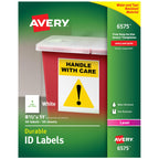 Avery Durable White Cover Up ID Labels for Laser Printers, 8.5" x 11", Pack of 50 (6575) 8-1/2" x 11"