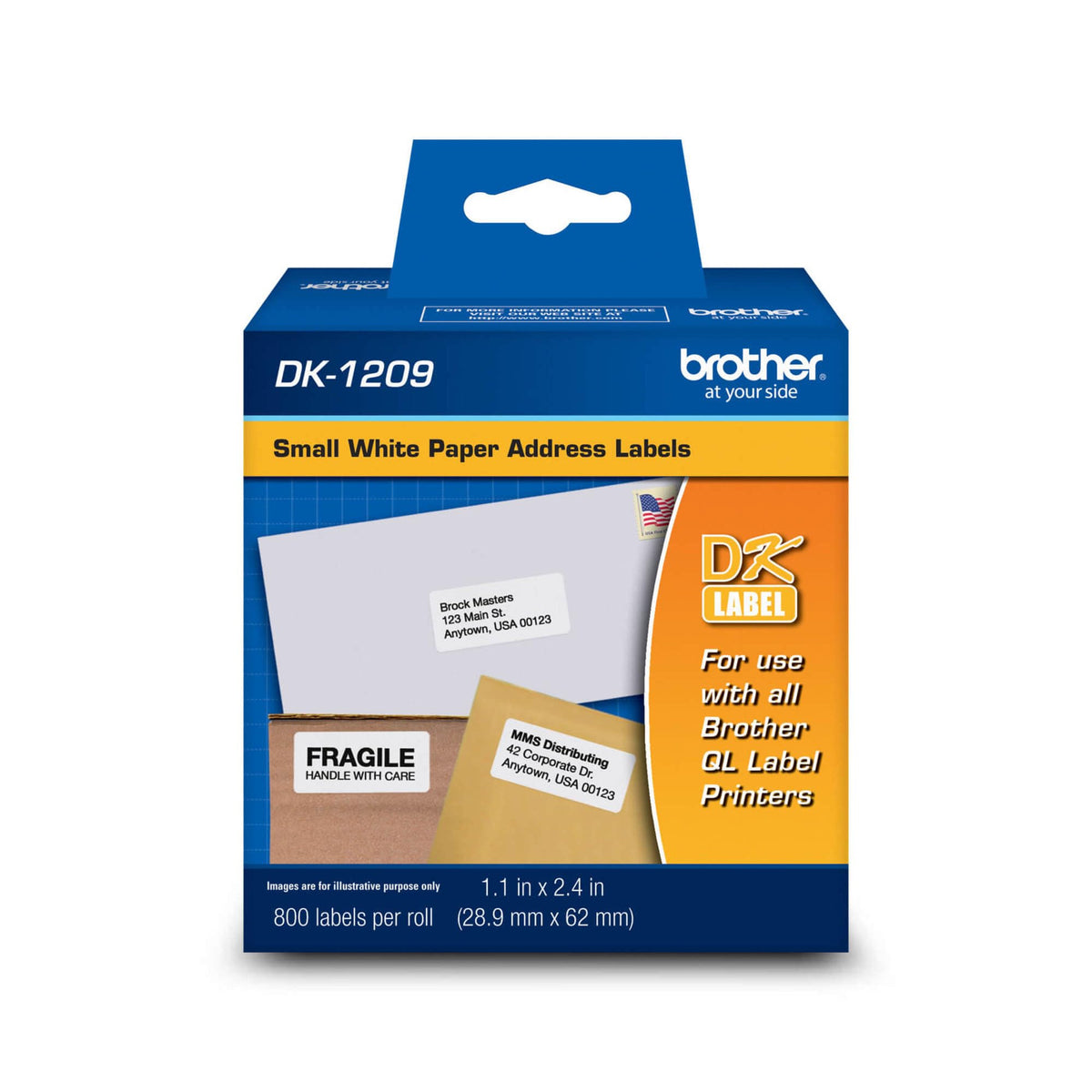 Brother DK-1209 Small Address Labels, White, 1.1" x 2.4", Roll of 800 1 Roll Label Roll