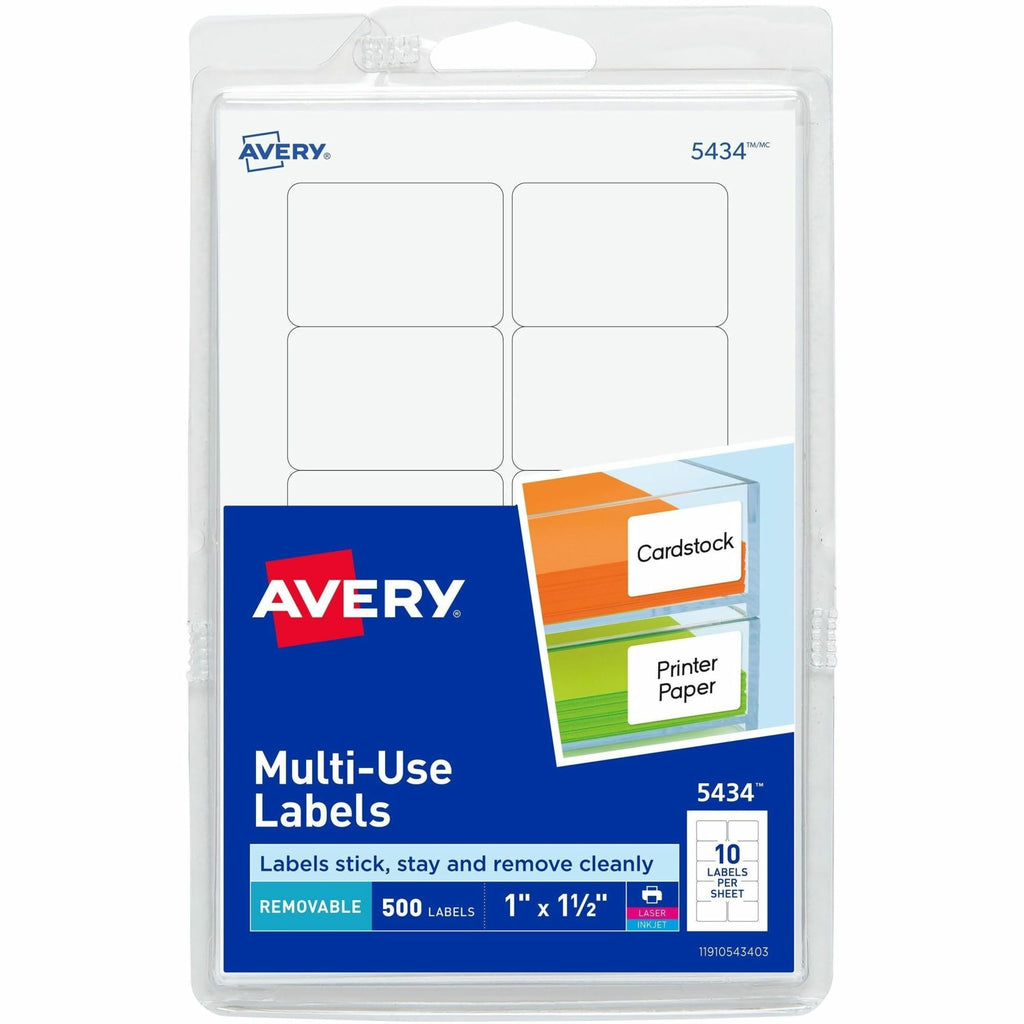 Avery® Self-Adhesive Removable Labels, 1 x 1.5 Inches, White, 500 per Pack (05434) 1 Count