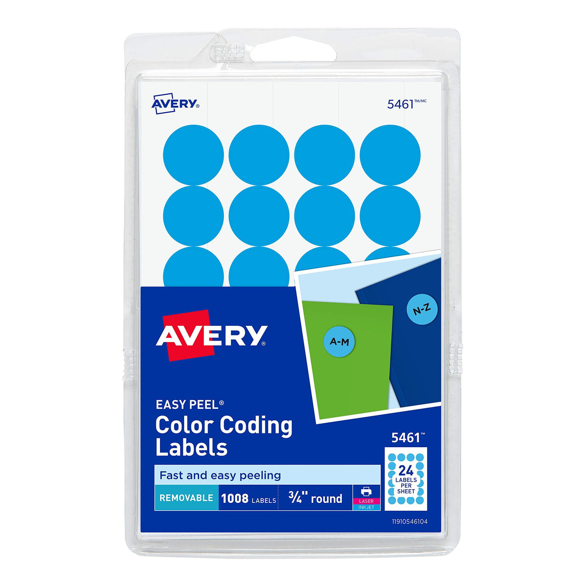 Avery® Print/Write Self-Adhesive Removable Labels, 0.75 Inch Diameter, Light Blue, 1,008 per Pack (5461)