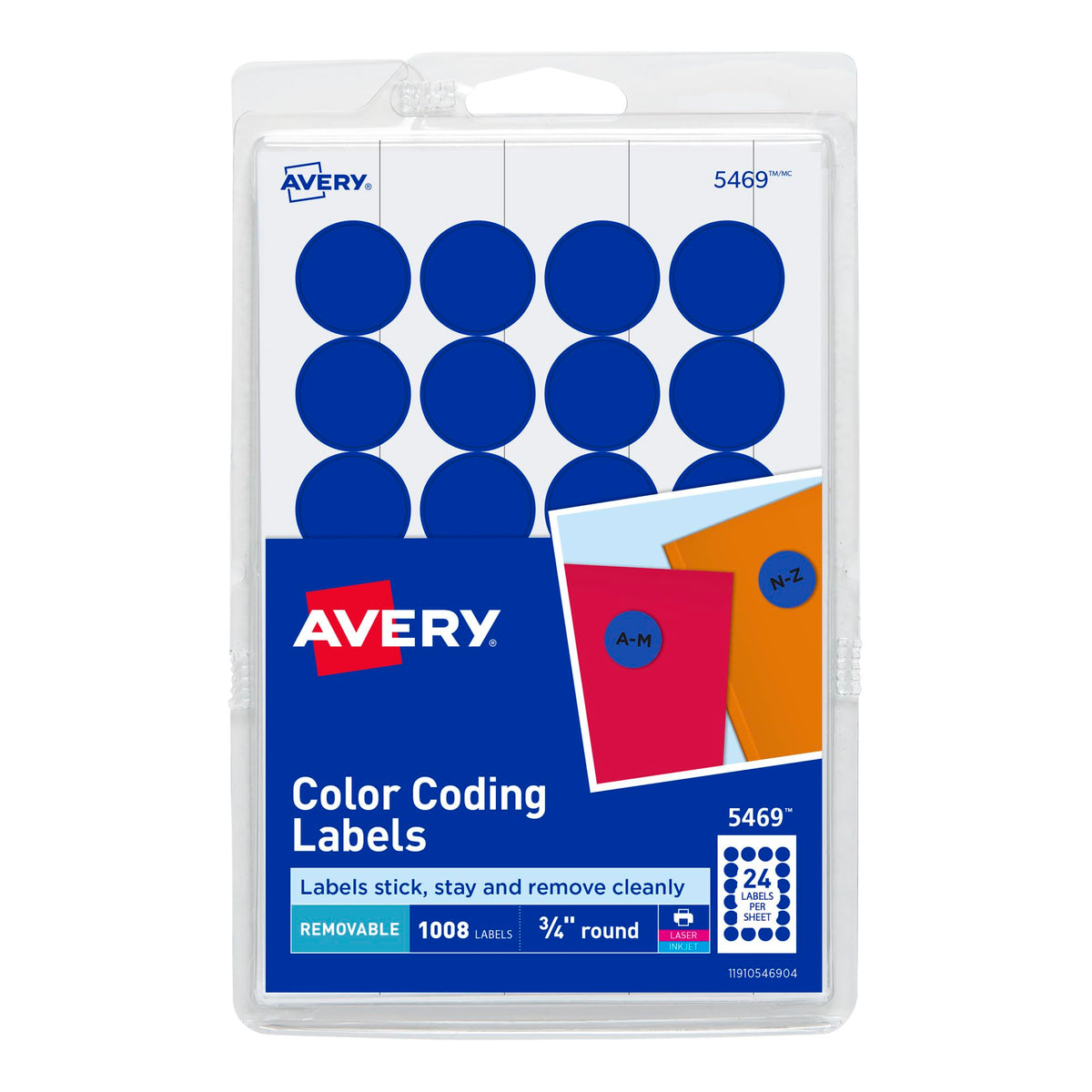 Avery® Print/Write Self-Adhesive Removable Labels, 0.75 Inch Diameter, Dark Blue, 1,008 per Pack (5469)